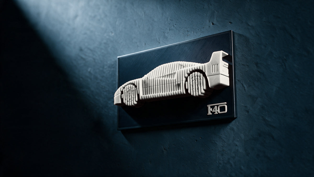 Ferrari F40 layered display, wall relief, Bianco