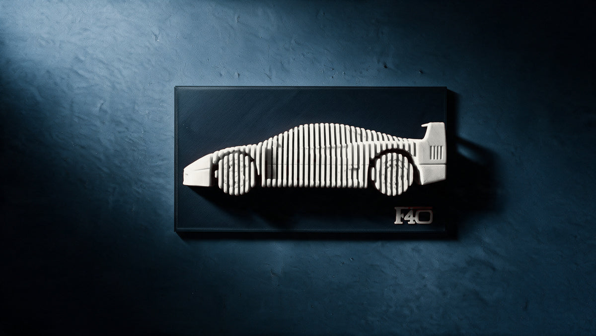 Ferrari F40 layered display, wall relief, Bianco