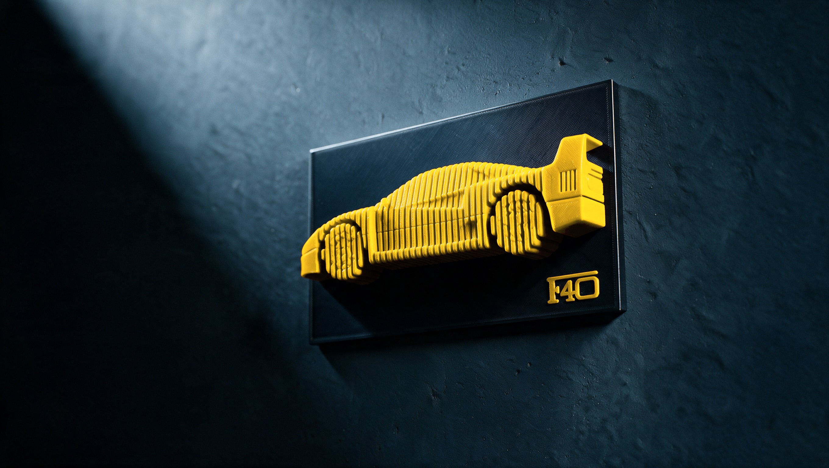 Ferrari F40 layered display, wall relief, Giallo Modena