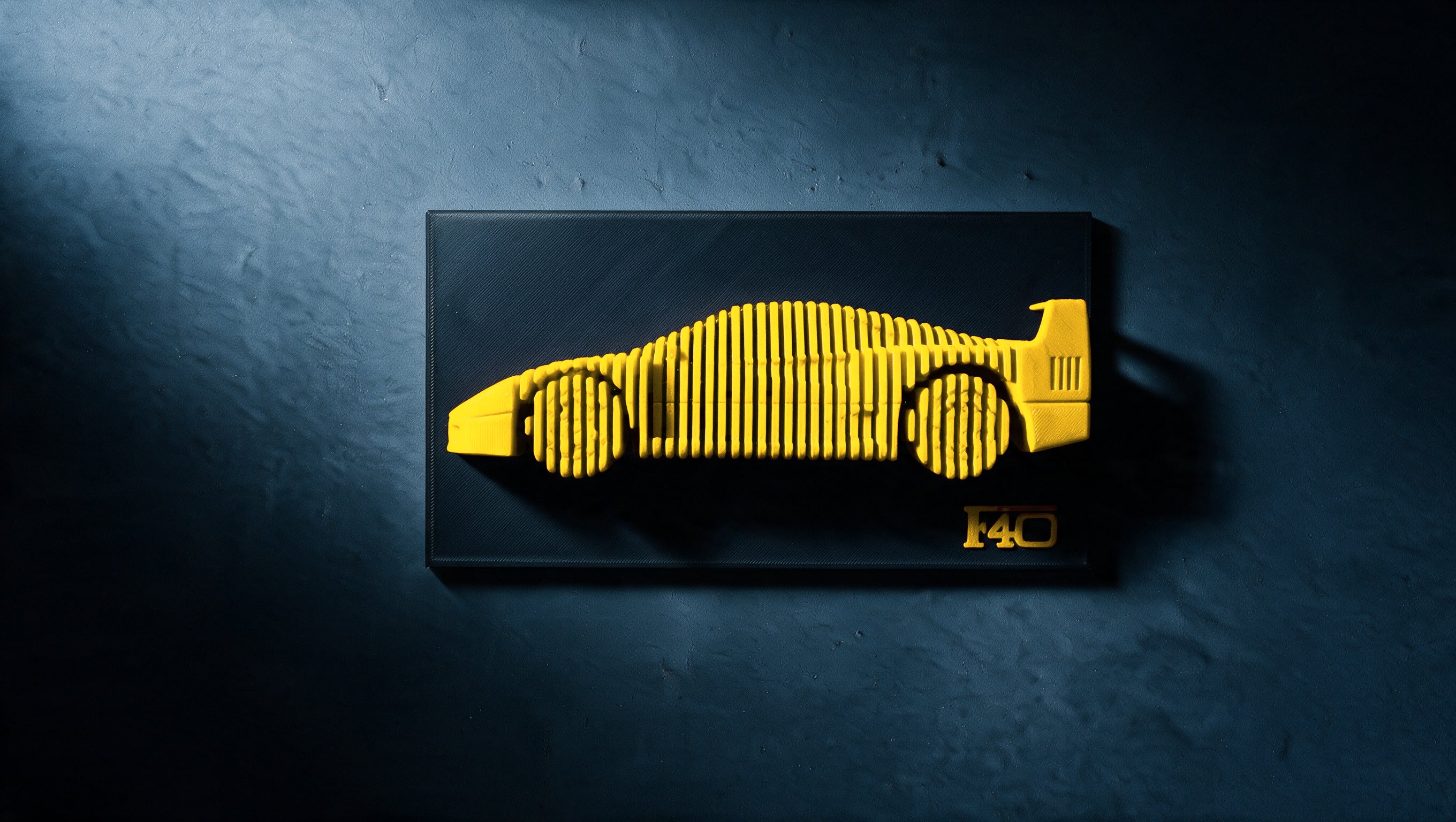 Ferrari F40 layered display, wall relief, Giallo Modena