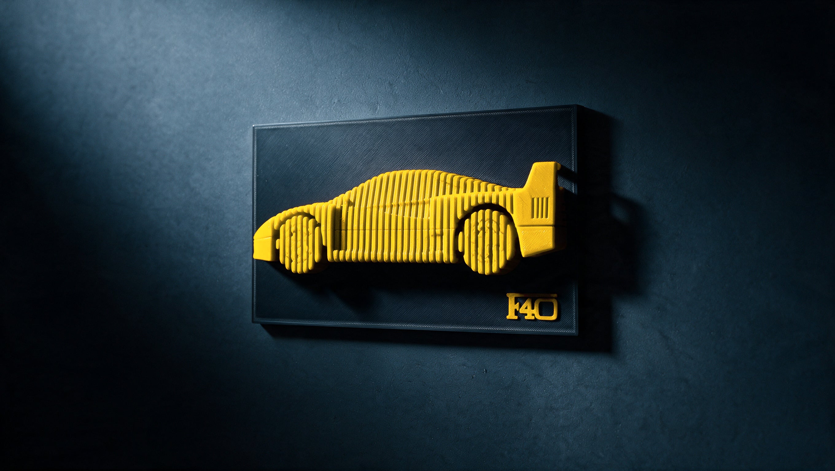 Ferrari F40 layered display, wall relief, Giallo Modena