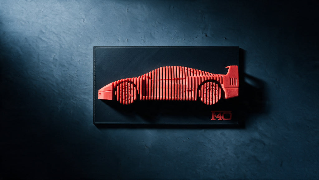 Ferrari F40 layered display, wall relief, Rosso Corsa