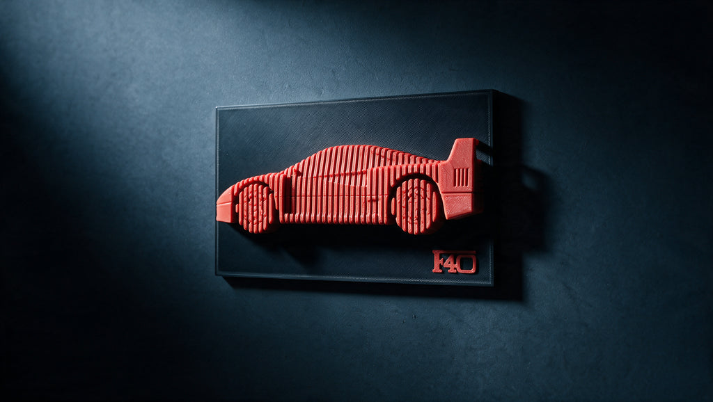 Ferrari F40 layered display, wall relief, Rosso Corsa