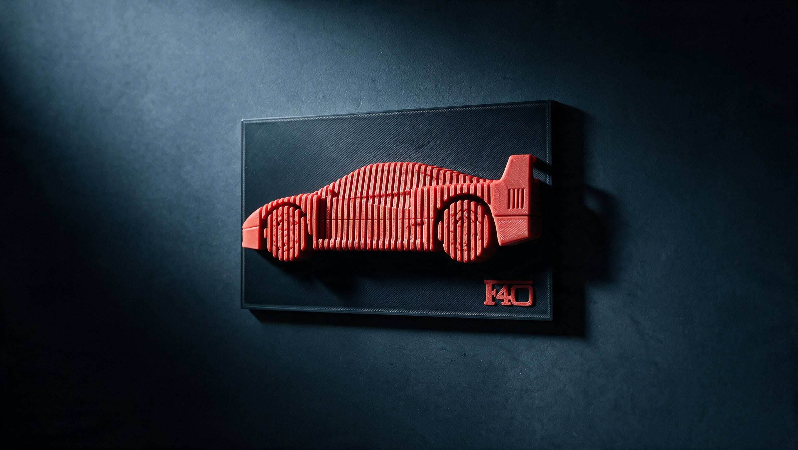 Ferrari F40 layered display, wall relief, Rosso Corsa